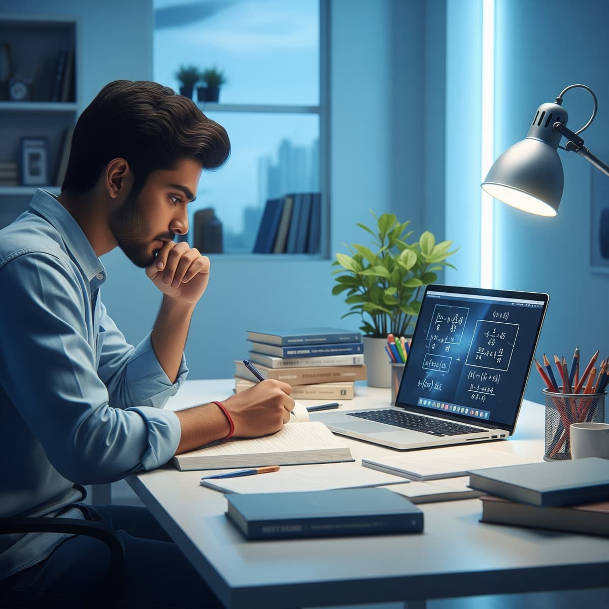 JEE aspirant studying with focus and determination